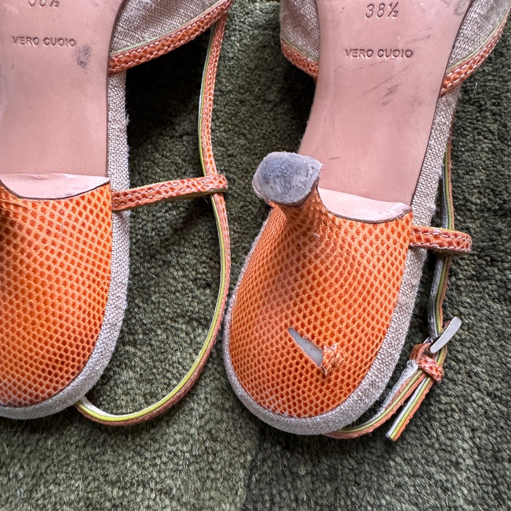 Prada Women's Vibrant Orange and Beige Heels 38.5 size - Picture 3 of 8
